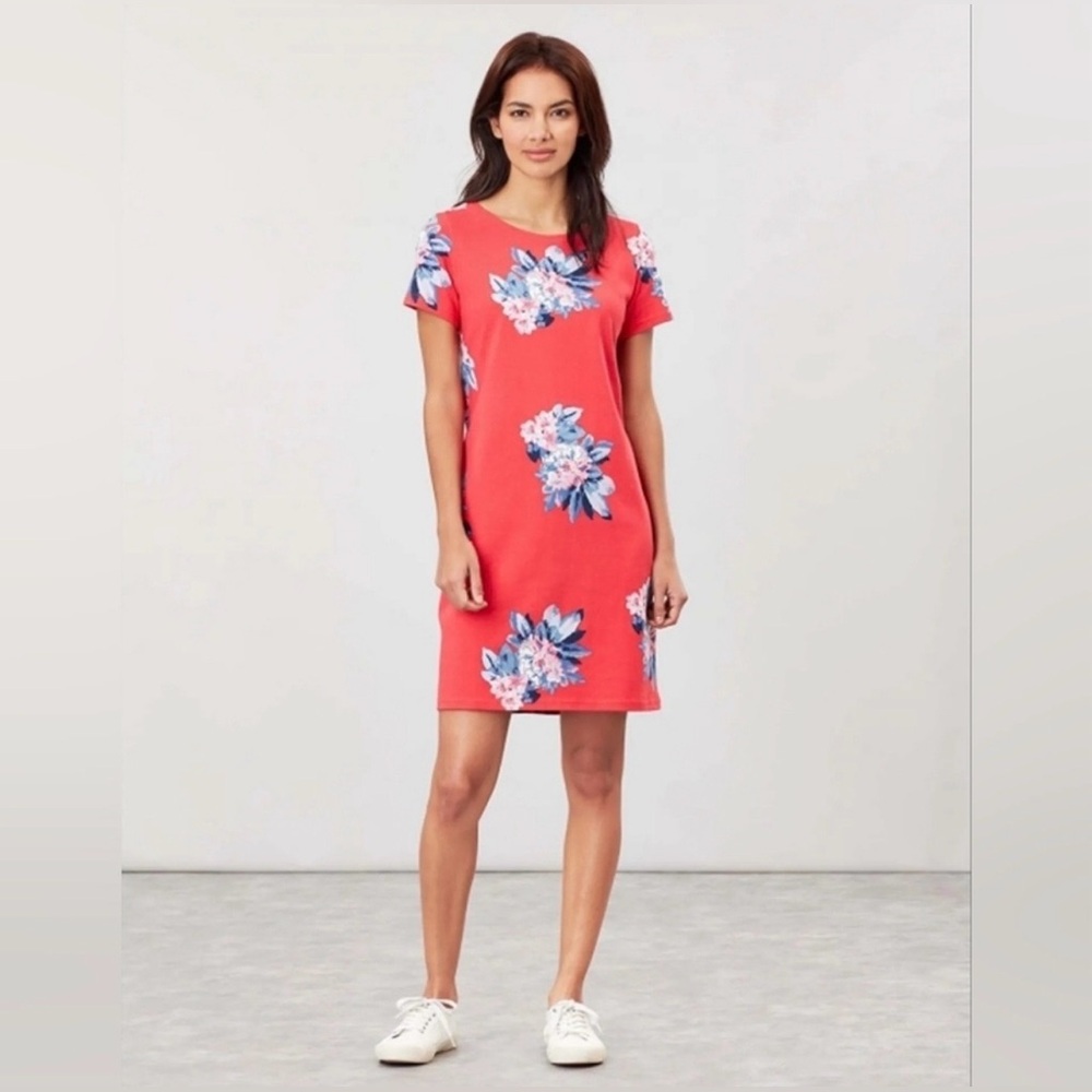 Joules Riviera Women’s Cotton Dress Floral Orange Red/Blue Print Size 8